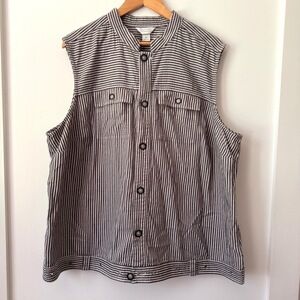 CJ Banks 3X‎ Black White Striped Sleeveless Vest Top Utility Button Down Cotton